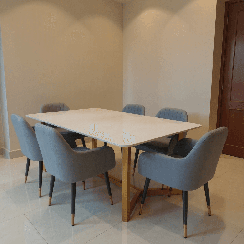 Custom Marble Top Dining Table with 6 Chairs
