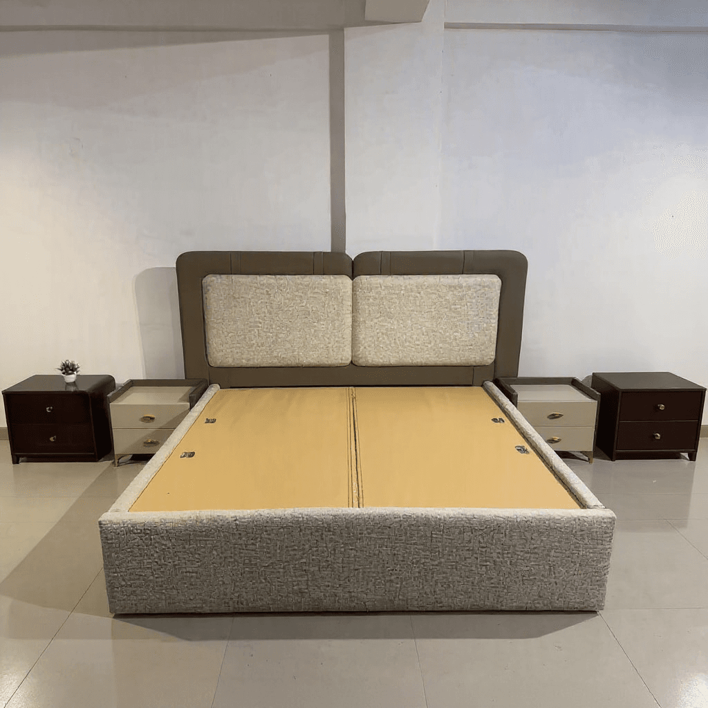King Size Platform Bed with Hydraulic Storage and Single Side Table